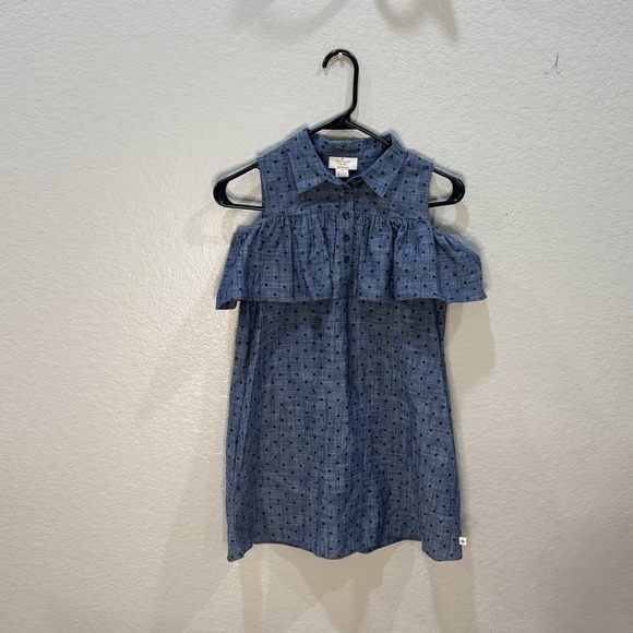 kate spade new york Other - Kate Spade Ruffle Cold Shoulder Chambray Polka Dot Dress Girls Size 10